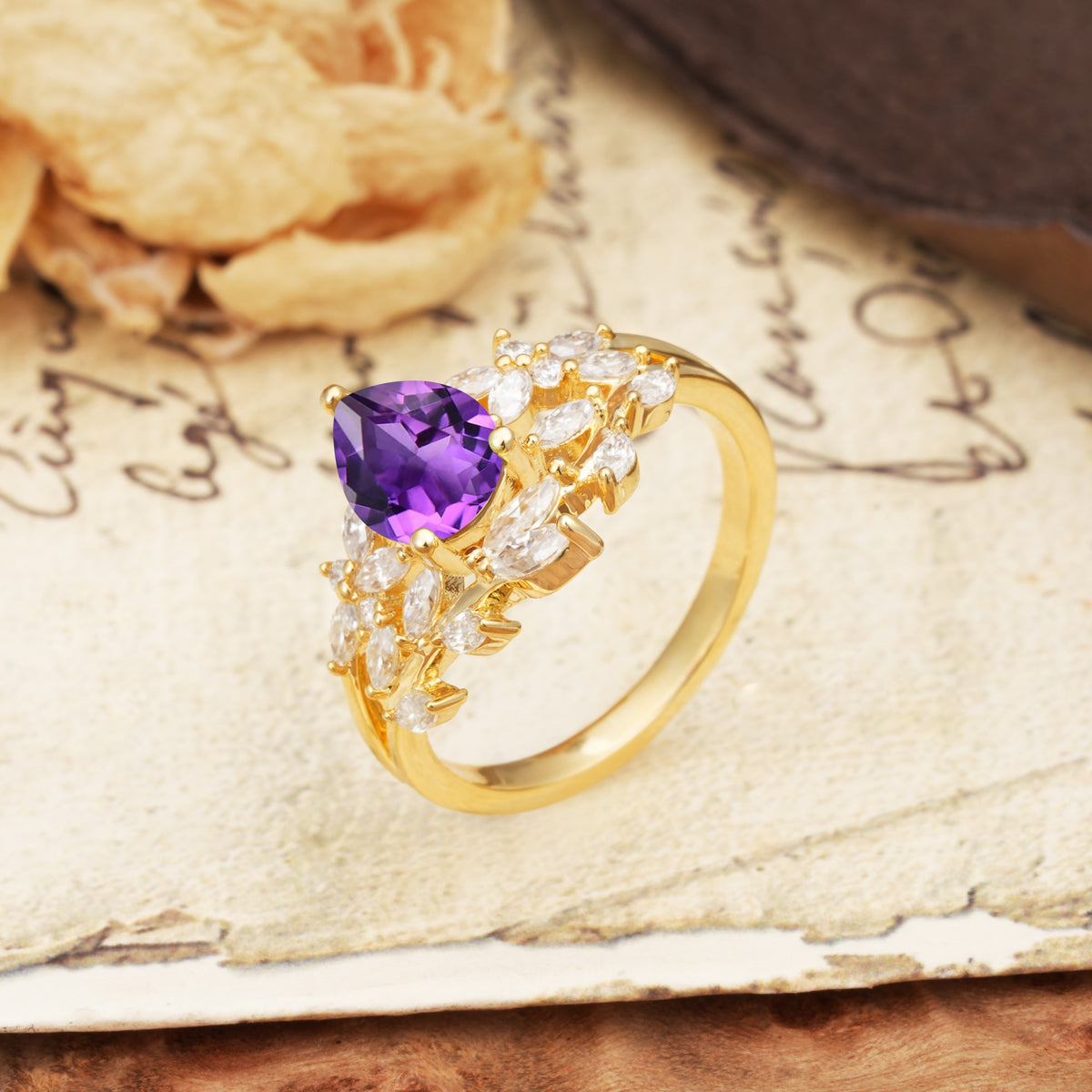 Natural Inspiration Luxury 3-Prong Pear Cut Amethyst Engagement Ring - Additional view