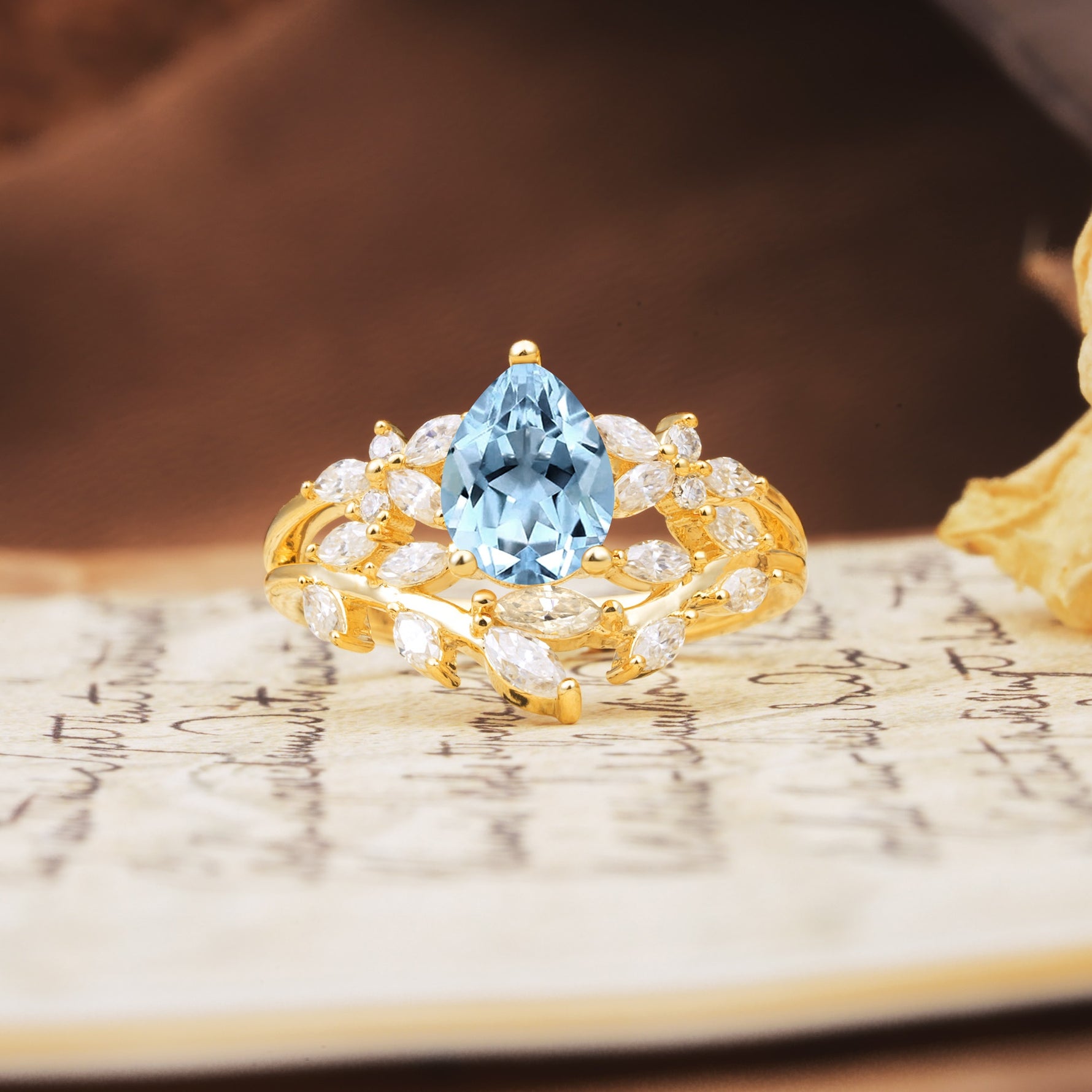 Natural Inspiration Luxury 3-Prong Pear Cut Aquamarine Engagement Ring - Additional view