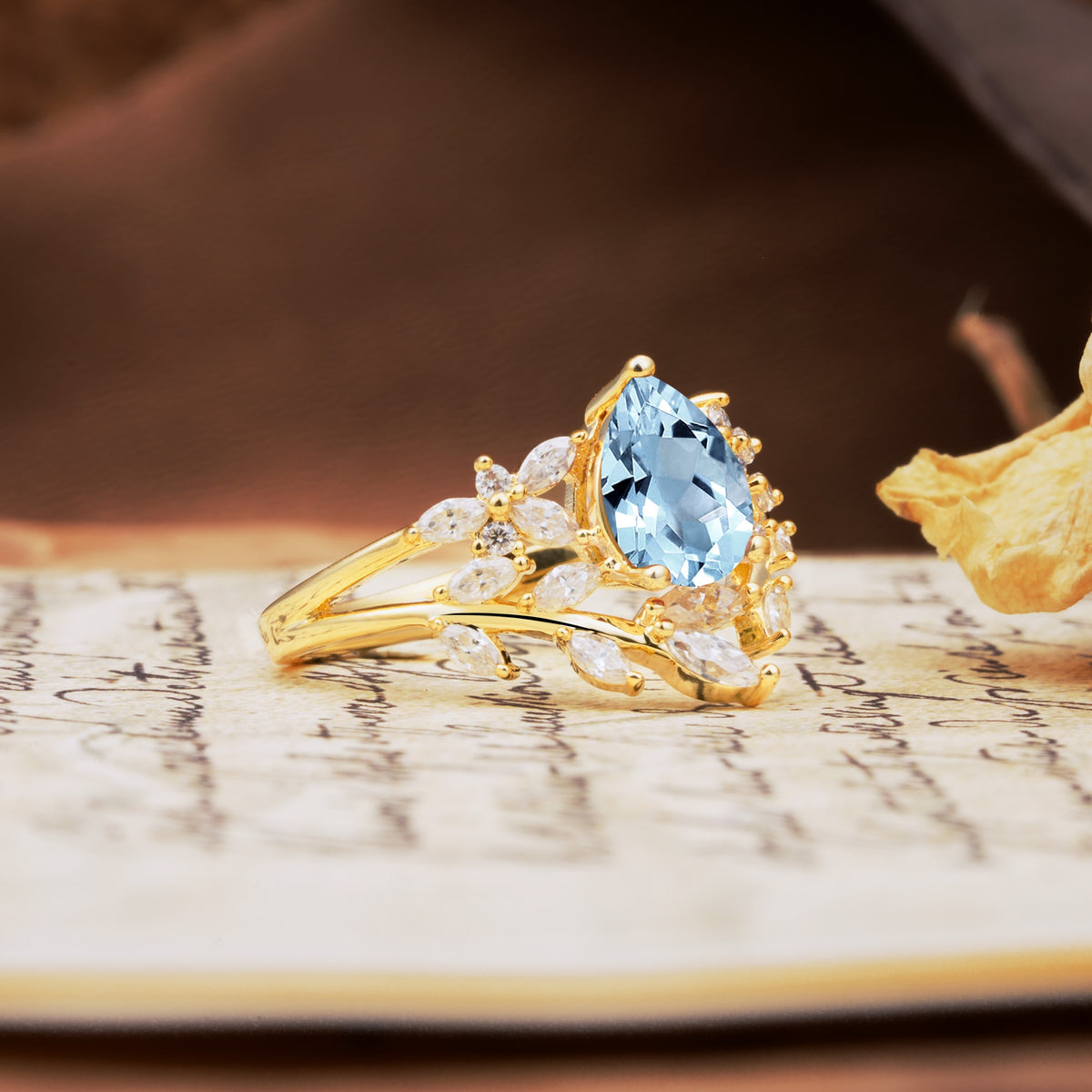 Natural Inspiration Luxury 3-Prong Pear Cut Aquamarine Engagement Ring - Additional view