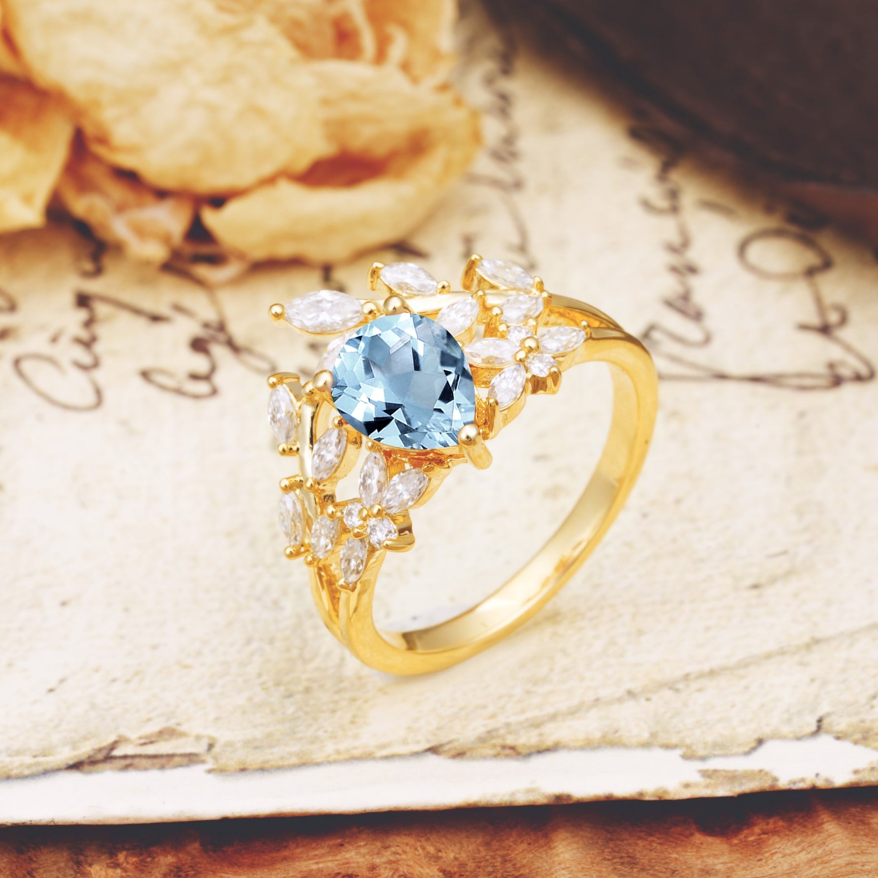 Natural Inspiration Luxury 3-Prong Pear Cut Aquamarine Engagement Ring - Additional view