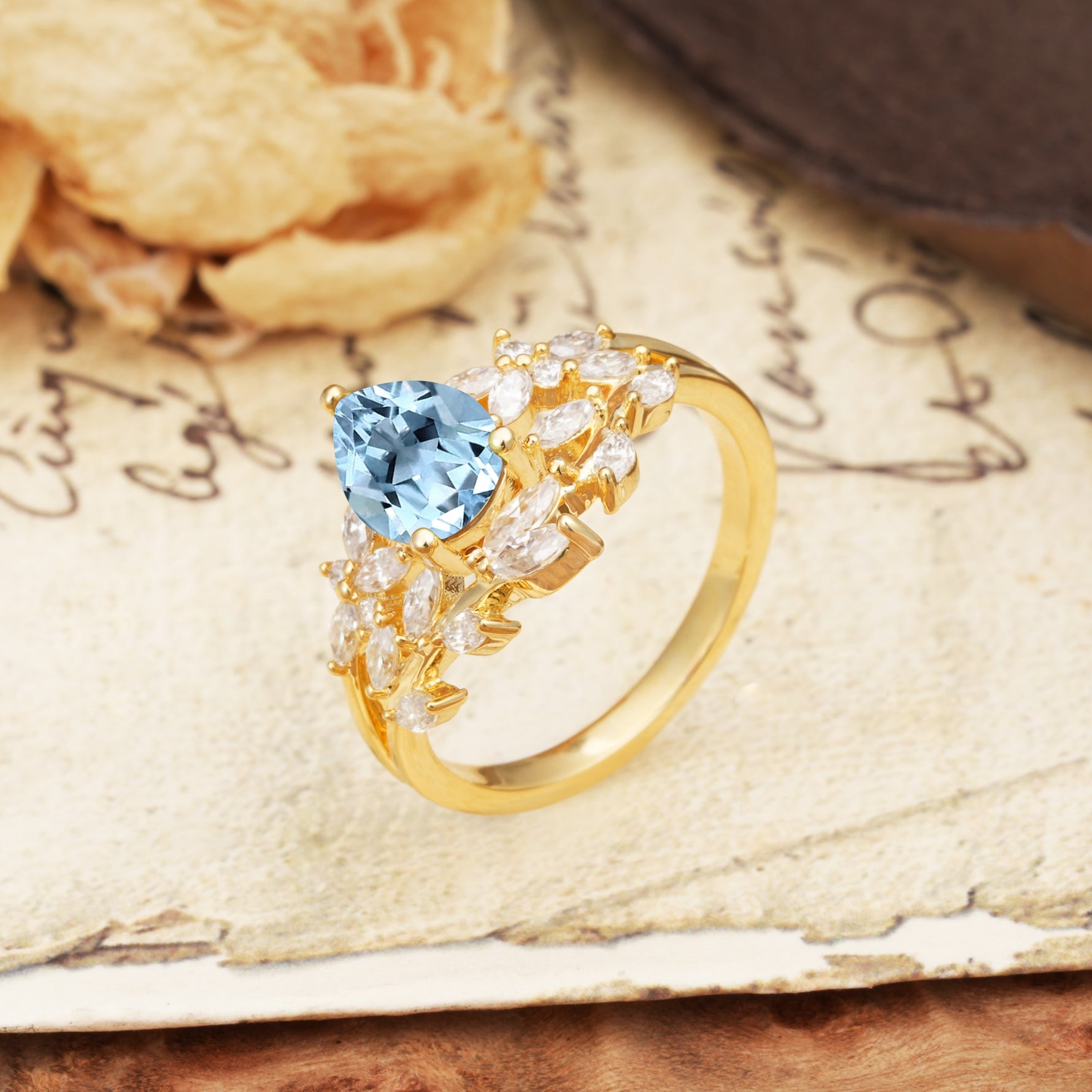 Natural Inspiration Luxury 3-Prong Pear Cut Aquamarine Engagement Ring - Additional view