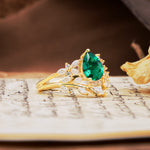 Natural Inspiration Luxury 3-Prong Pear Cut Emerald Engagement Ring - Additional view