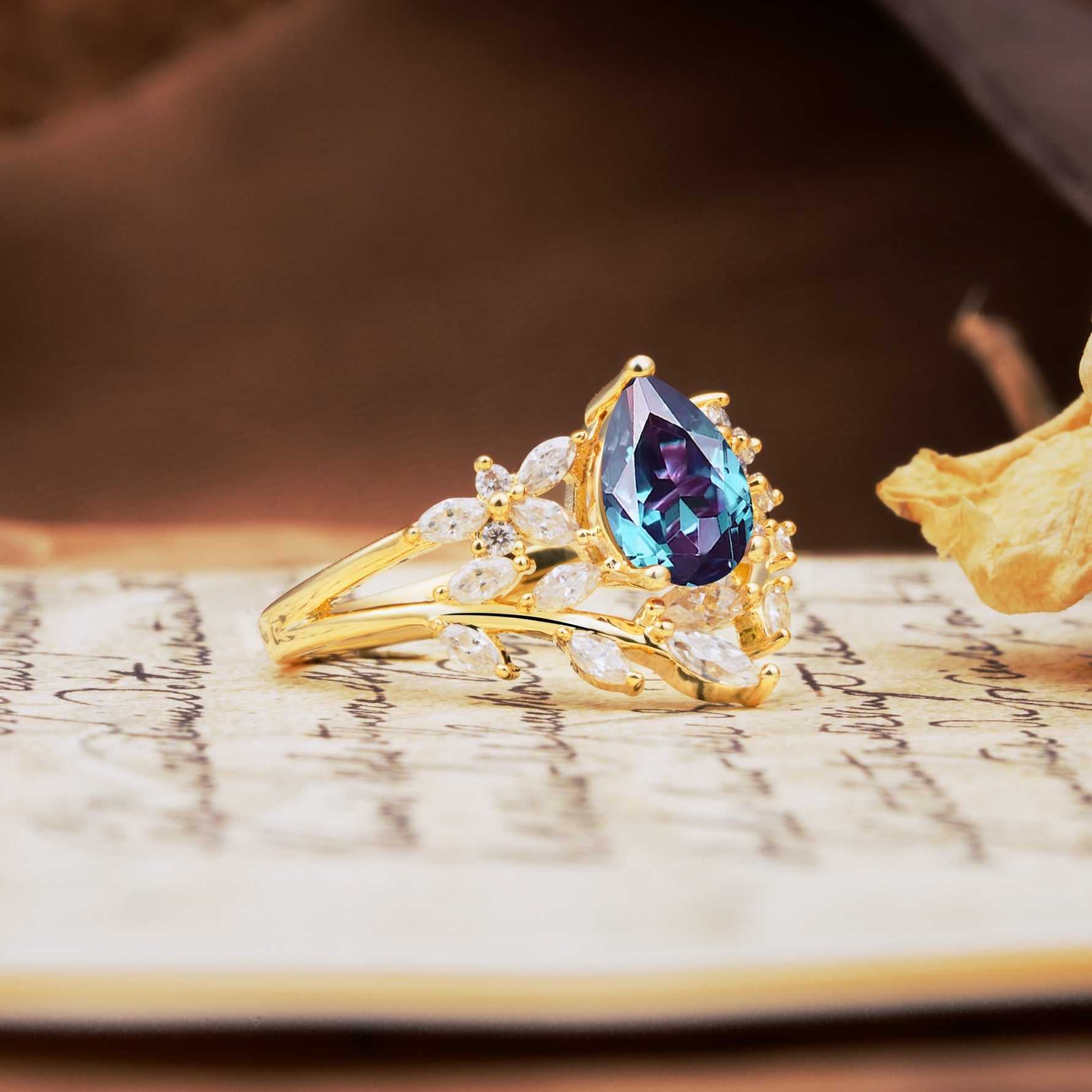 Natural Inspiration Luxury 3-Prong Pear Cut Alexandrite Engagement Ring - Additional view