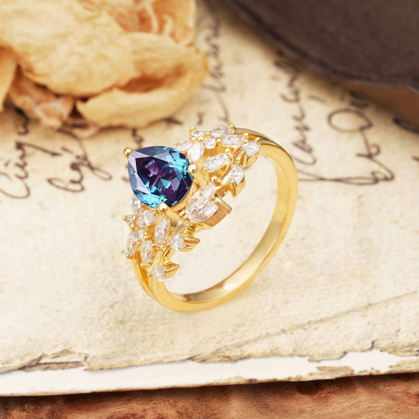 Natural Inspiration Luxury 3-Prong Pear Cut Alexandrite Engagement Ring - Additional view