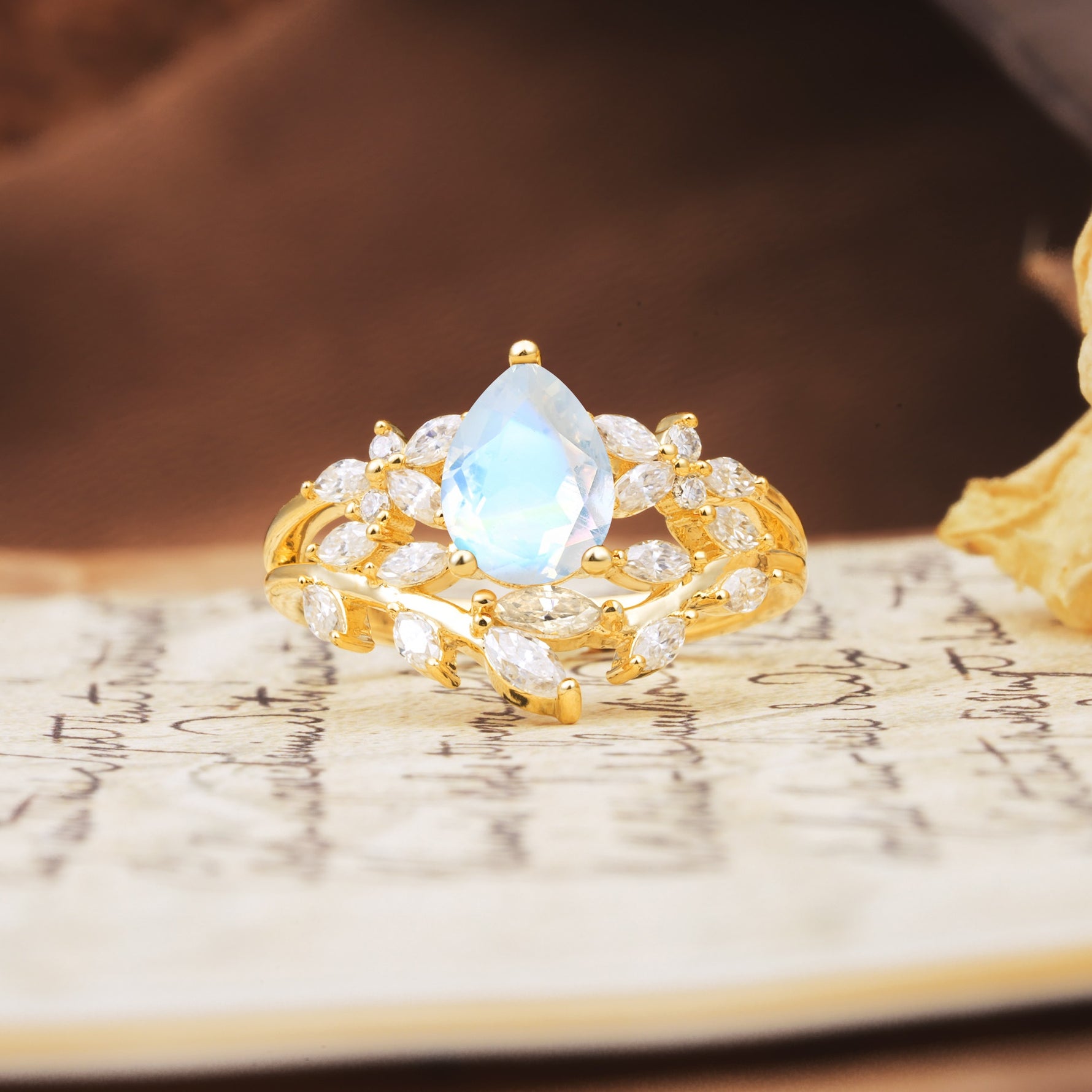 Natural Inspiration Luxury 3-Prong Pear Cut Moonstone Engagement Ring - Additional view