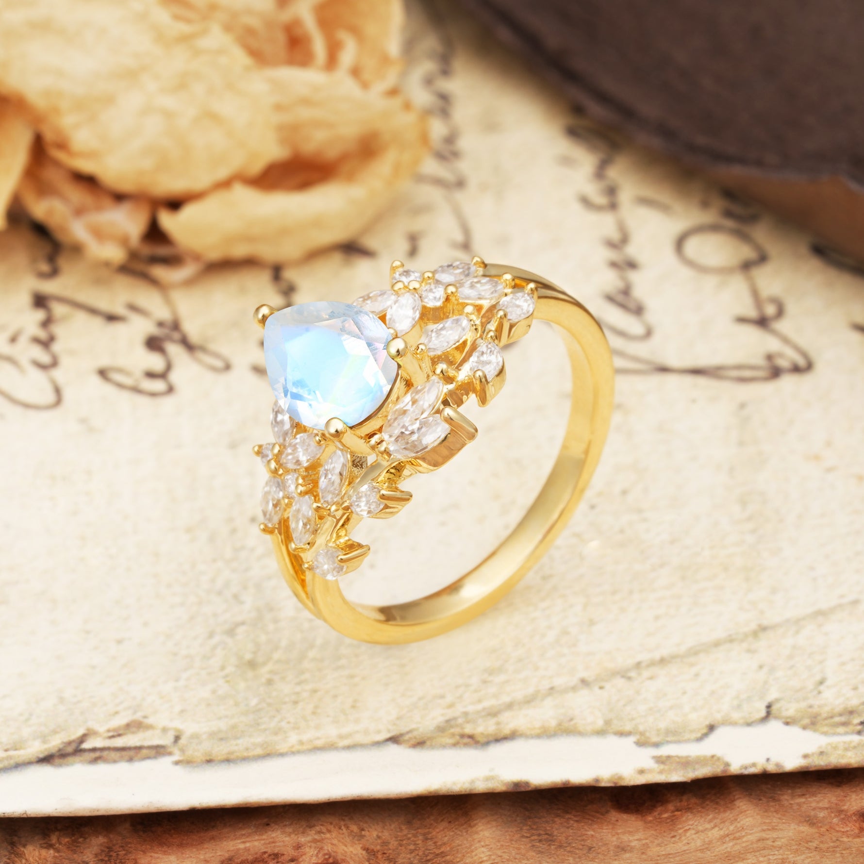 Natural Inspiration Luxury 3-Prong Pear Cut Moonstone Engagement Ring - Additional view