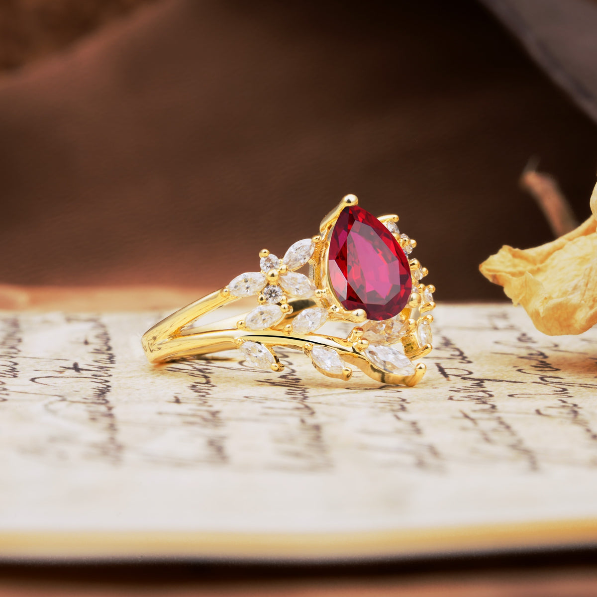 Natural Inspiration Luxury 3-Prong Pear Cut Ruby Engagement Ring - Additional view