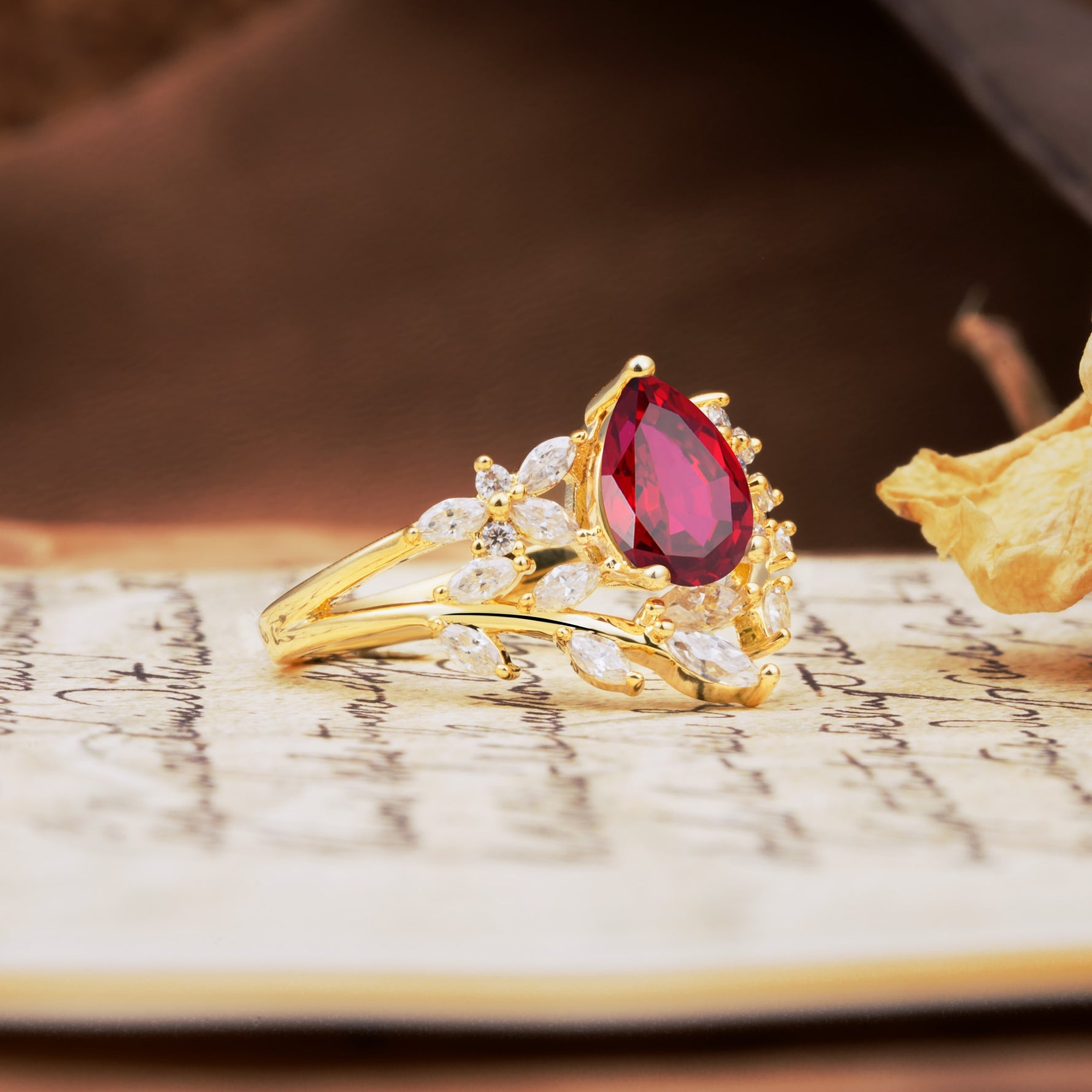 Natural Inspiration Luxury 3-Prong Pear Cut Ruby Engagement Ring - Additional view