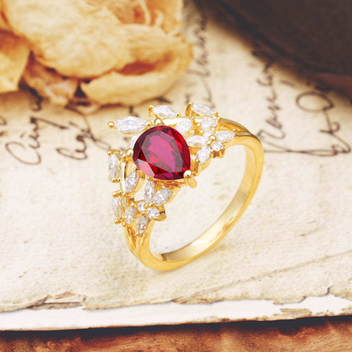 Natural Inspiration Luxury 3-Prong Pear Cut Ruby Engagement Ring - Additional view