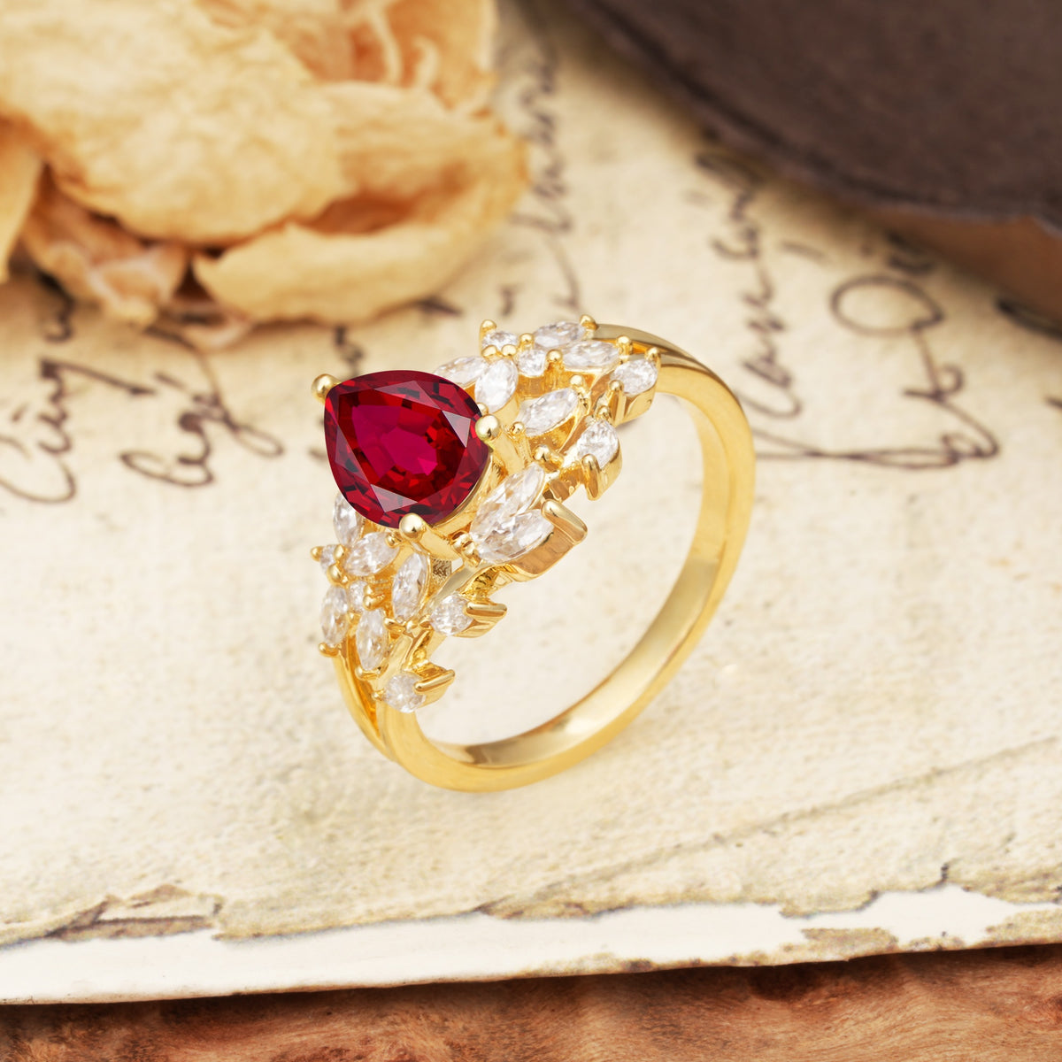 Natural Inspiration Luxury 3-Prong Pear Cut Ruby Engagement Ring - Additional view