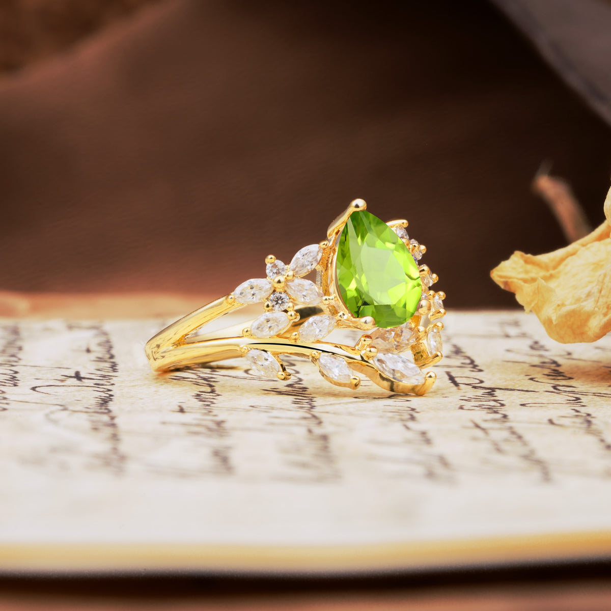 Natural Inspiration Luxury 3-Prong Pear Cut Peridot Engagement Ring - Additional view