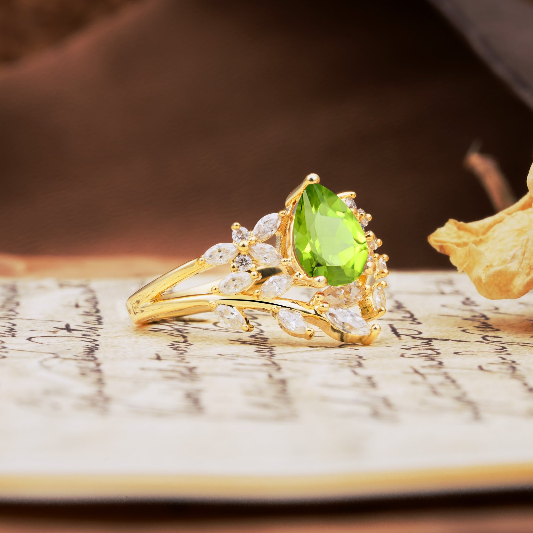Natural Inspiration Luxury 3-Prong Pear Cut Peridot Engagement Ring - Additional view