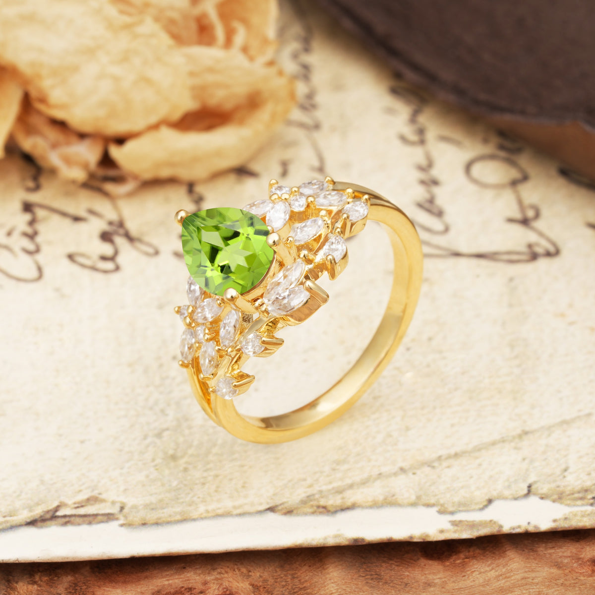 Natural Inspiration Luxury 3-Prong Pear Cut Peridot Engagement Ring - Additional view
