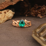 Nature-Inspired Classic Luxury: Entwined 3-Prong Pear Cut Emerald Engagement Ring - Additional view