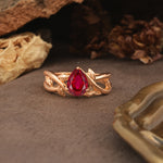 Nature-Inspired Classic Luxury: Entwined 3-Prong Pear Cut Ruby Engagement Ring - Additional view
