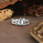 Nature-Inspired Classic Luxury: Entwined 3-Prong Pear Cut Moss Agate Engagement Ring - Additional view
