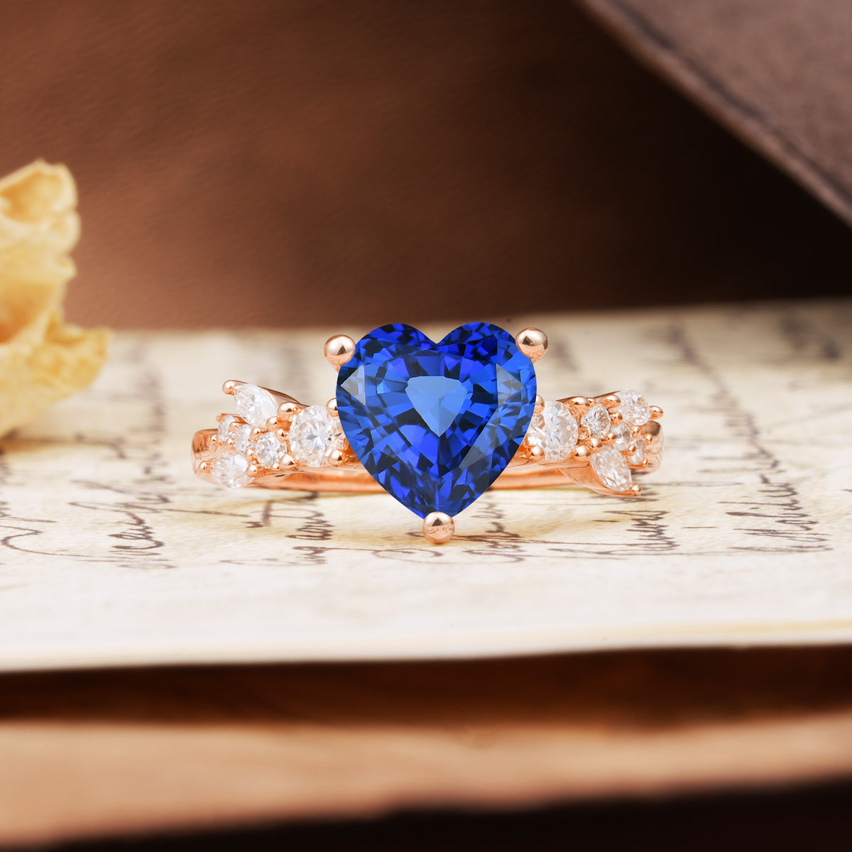 Classic Minimalist 3-Prong Heart Cut Sapphire Engagement Ring - Additional view