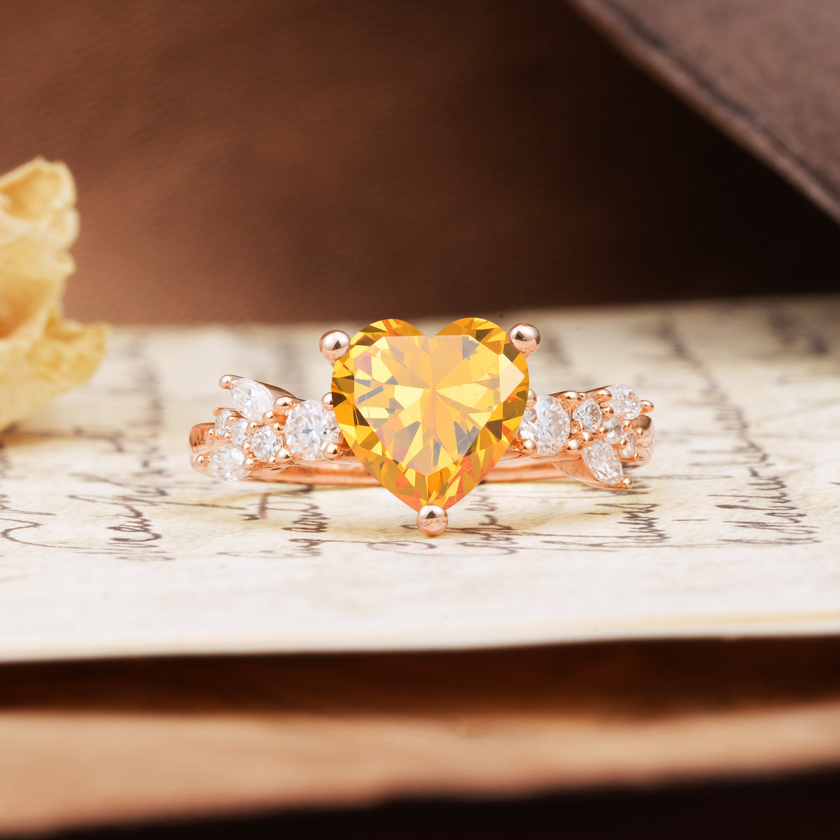 Classic Minimalist 3-Prong Heart Cut Citrine Engagement Ring - Additional view