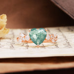 Classic Minimalist 3-Prong Heart Cut Moss Agate Engagement Ring - Additional view