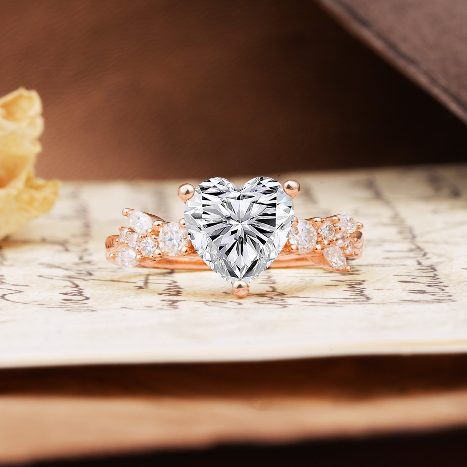Unique and Dazzling 3-Prong Heart Cut Lab Diamond Engagement Ring - Additional view