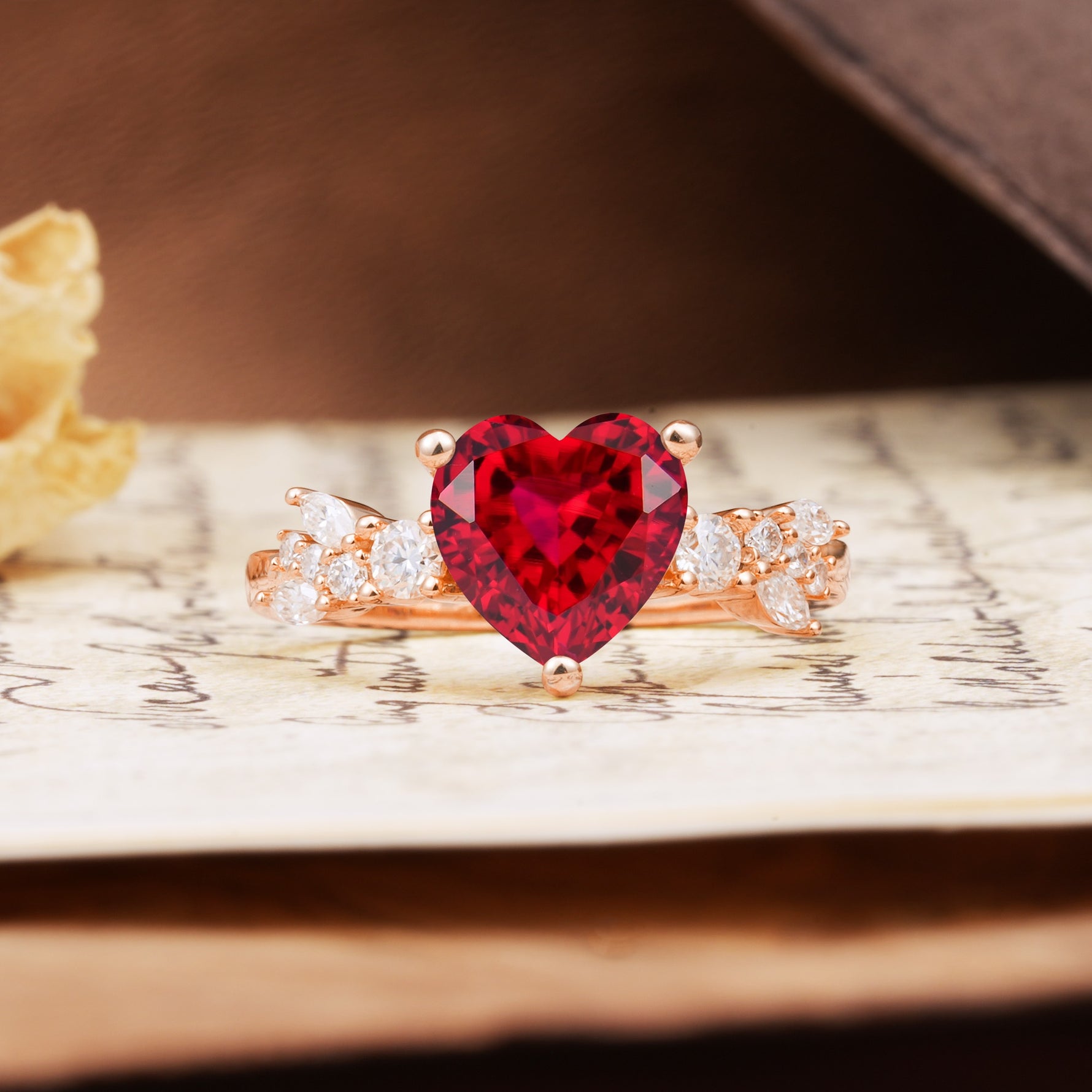 Classic Minimalist 3-Prong Heart Cut Ruby Engagement Ring - Additional view