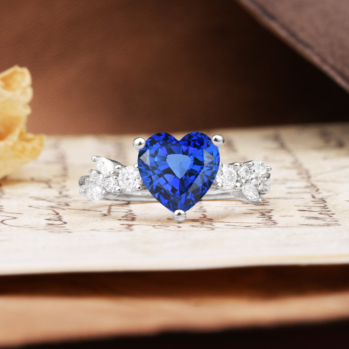 Classic Minimalist 3-Prong Heart Cut Sapphire Engagement Ring - Additional view