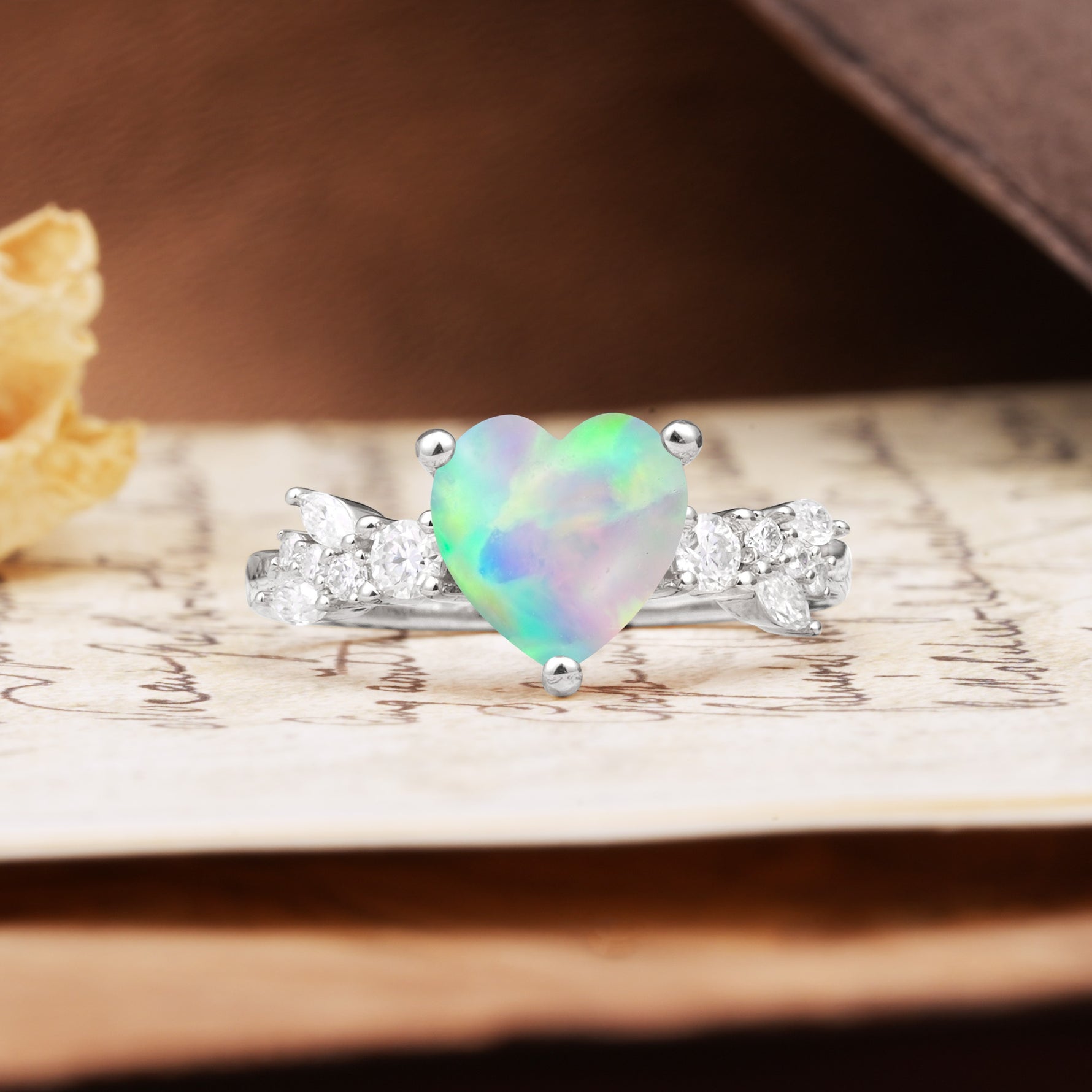 Unique and Dazzling 3-Prong Heart Cut Fire Opal Engagement Ring - Additional view