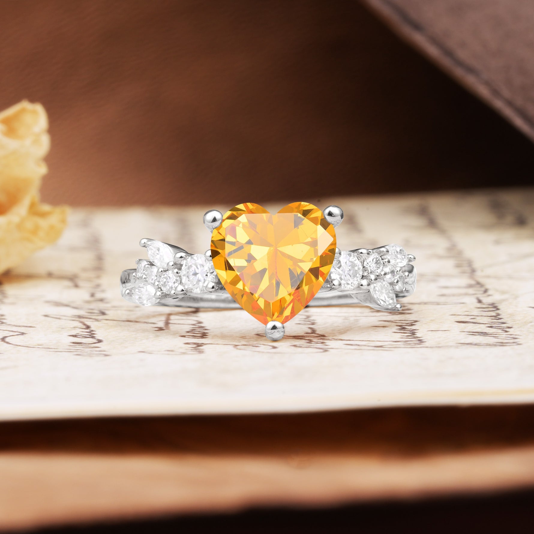 Classic Minimalist 3-Prong Heart Cut Citrine Engagement Ring - Additional view