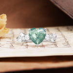 Classic Minimalist 3-Prong Heart Cut Moss Agate Engagement Ring - Additional view