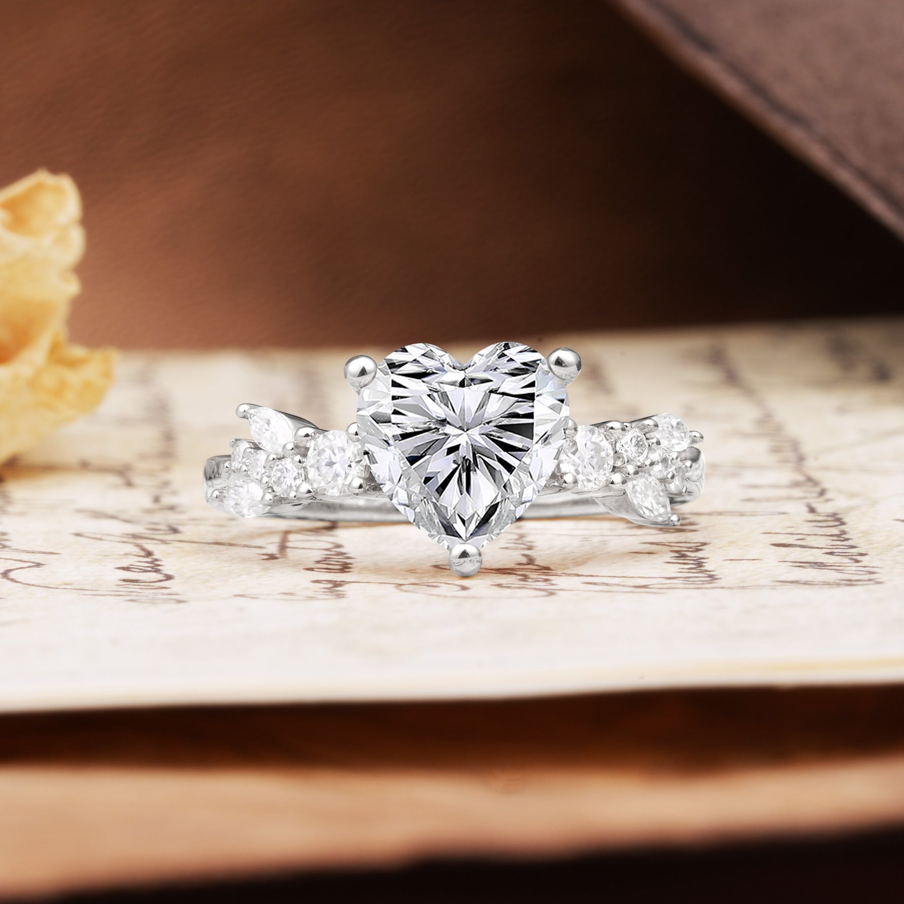 Unique and Dazzling 3-Prong Heart Cut Lab Diamond Engagement Ring - Additional view