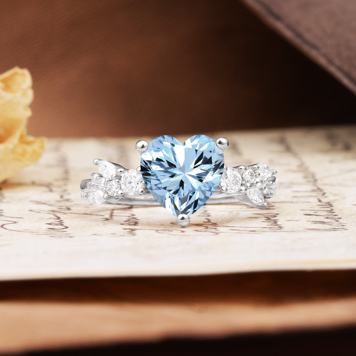 Classic Minimalist 3-Prong Heart Cut Aquamarine Engagement Ring - Additional view