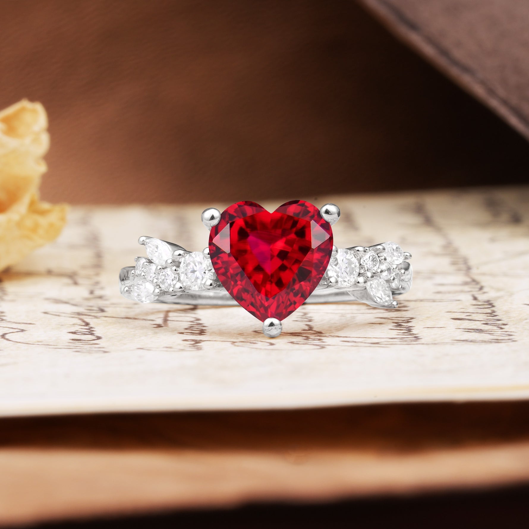 Classic Minimalist 3-Prong Heart Cut Ruby Engagement Ring - Additional view