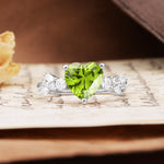 Unique and Dazzling 3-Prong Heart Cut Peridot Engagement Ring - Additional view