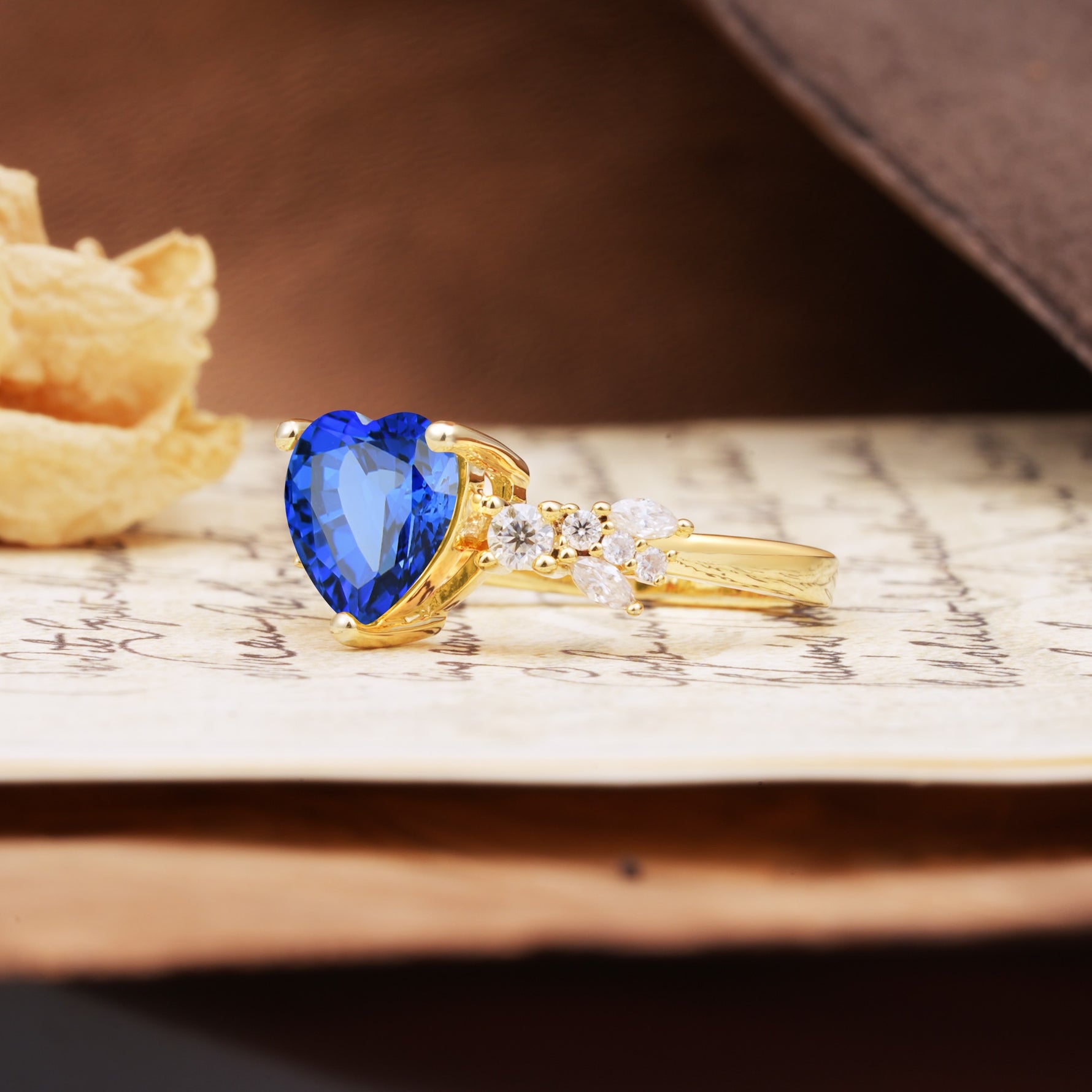 Classic Minimalist 3-Prong Heart Cut Sapphire Engagement Ring - Additional view