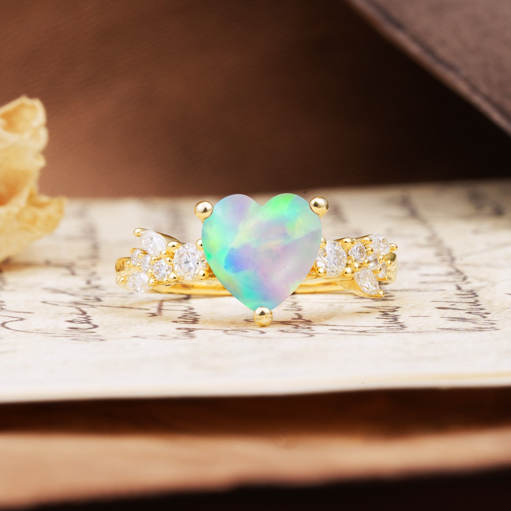 Unique and Dazzling 3-Prong Heart Cut Fire Opal Engagement Ring - Additional view