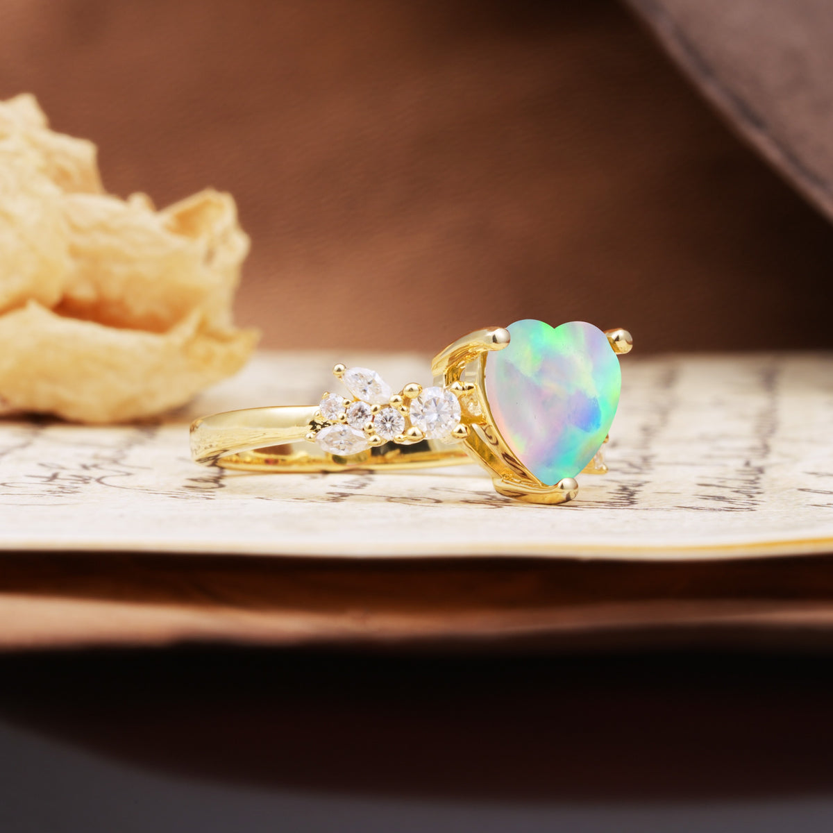 Unique and Dazzling 3-Prong Heart Cut Fire Opal Engagement Ring - Additional view