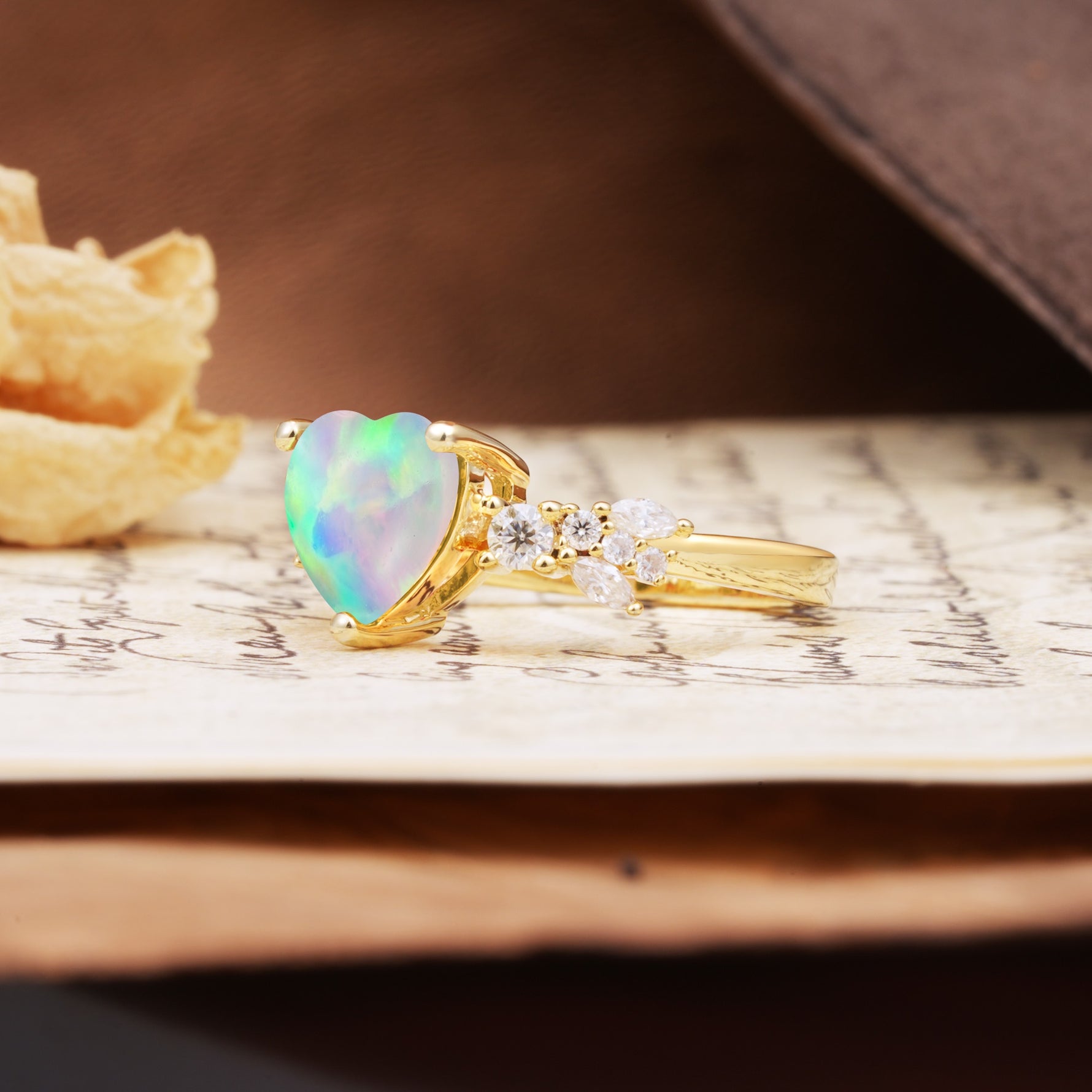 Unique and Dazzling 3-Prong Heart Cut Fire Opal Engagement Ring - Additional view