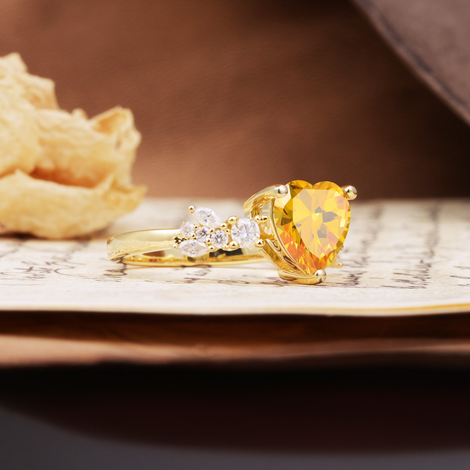 Classic Minimalist 3-Prong Heart Cut Citrine Engagement Ring - Additional view