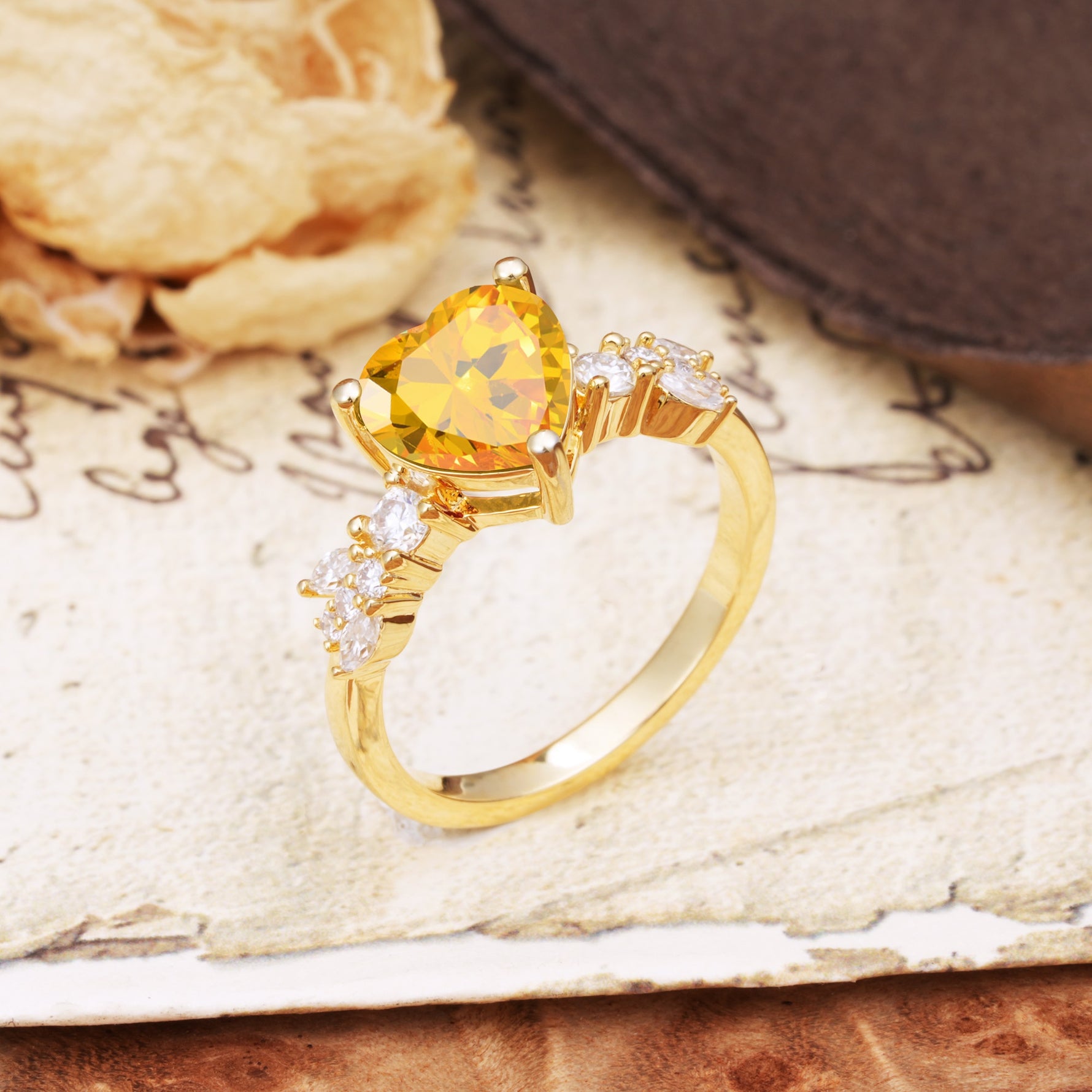 Classic Minimalist 3-Prong Heart Cut Citrine Engagement Ring - Additional view