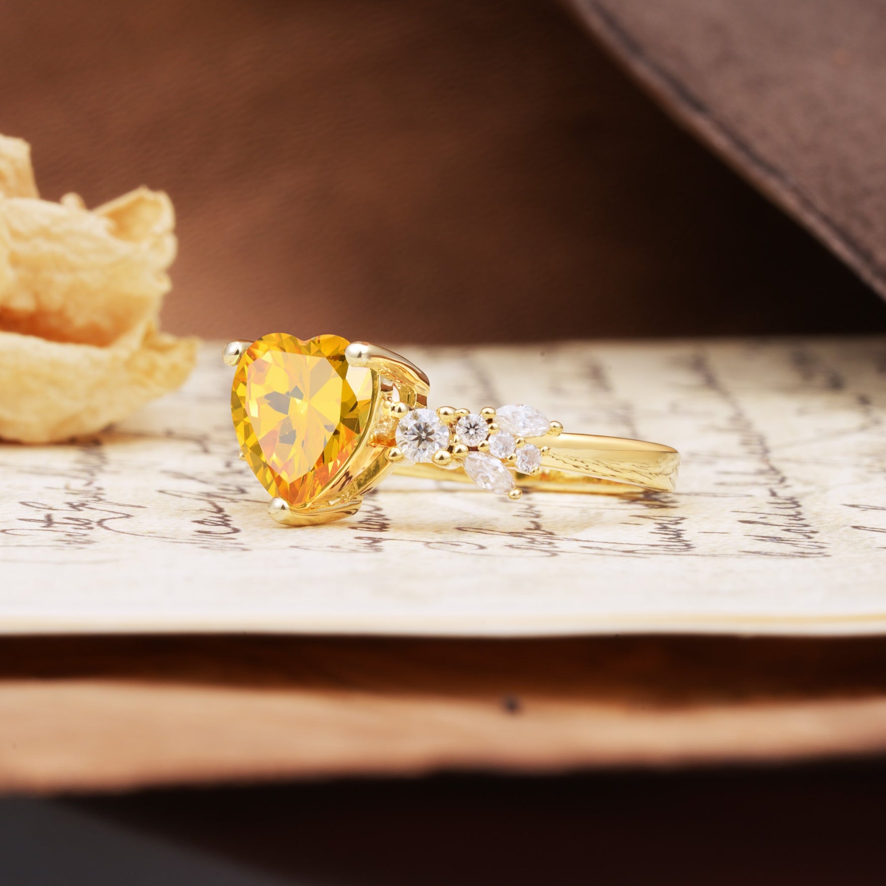 Classic Minimalist 3-Prong Heart Cut Citrine Engagement Ring - Additional view