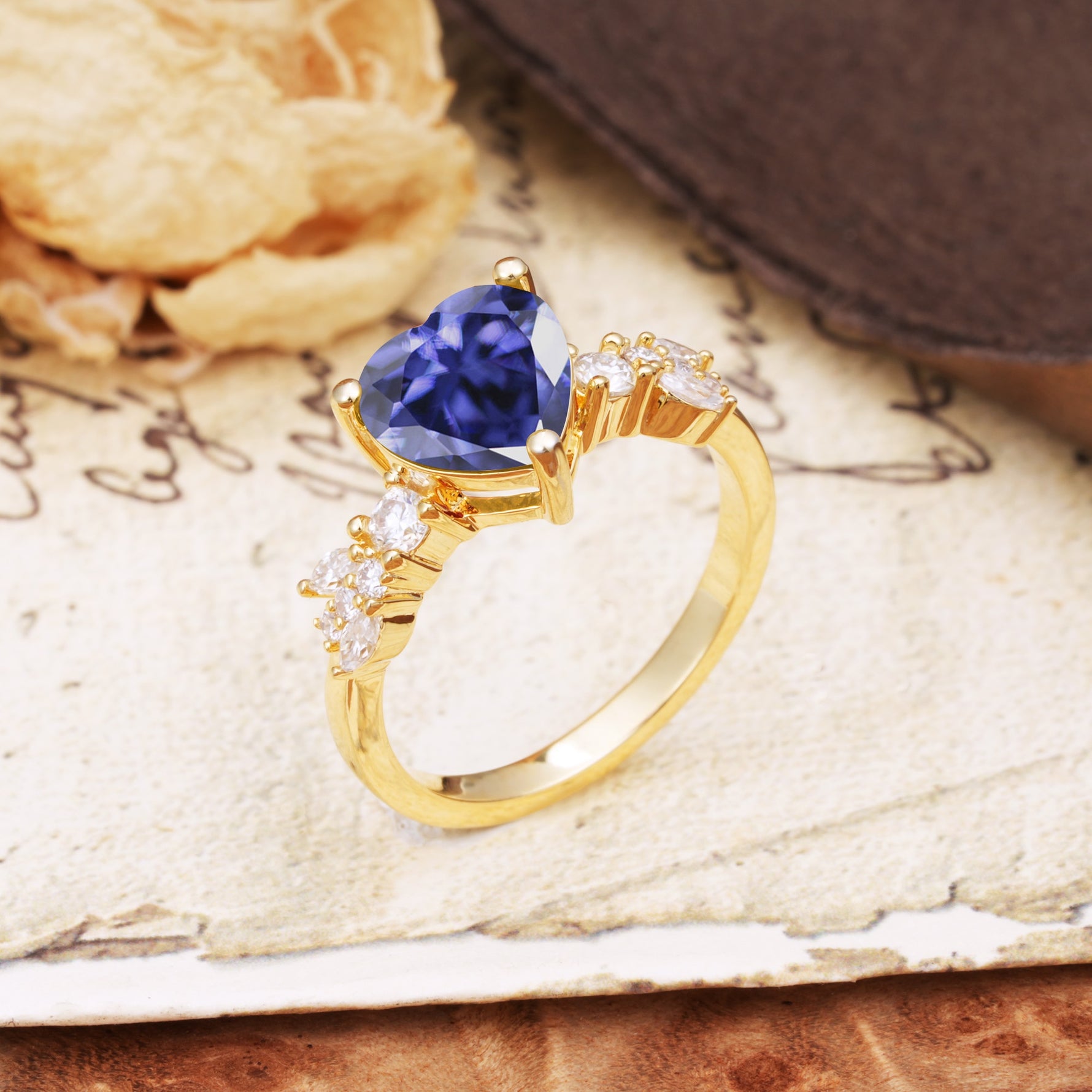Unique and Dazzling 3-Prong Heart Cut Tanzanite Engagement Ring - Additional view