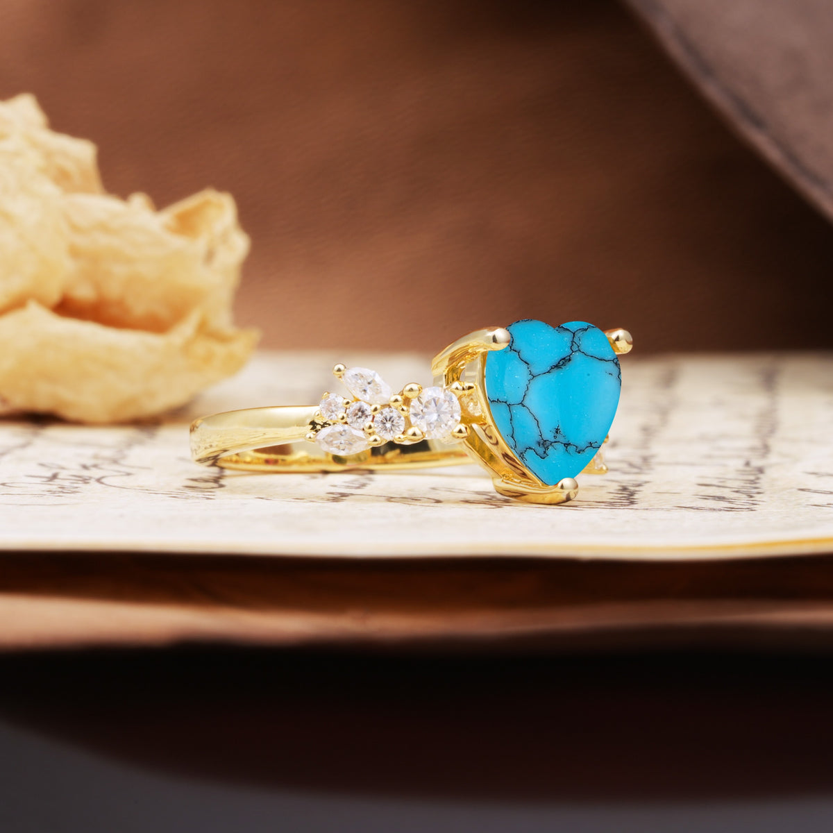 Unique and Dazzling 3-Prong Heart Cut Turquoise Engagement Ring - Additional view