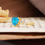 Unique and Dazzling 3-Prong Heart Cut Turquoise Engagement Ring - Additional view