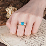 Unique and Dazzling 3-Prong Heart Cut Turquoise Engagement Ring - Additional view