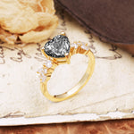 Unique and Dazzling 3-Prong Heart Cut Black Rutilated Quartz Engagement Ring - Additional view