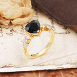 Unique and Dazzling 3-Prong Heart Cut Black Onyx Engagement Ring - Additional view