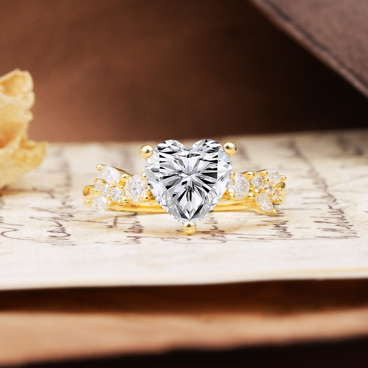 Unique and Dazzling 3-Prong Heart Cut Lab Diamond Engagement Ring - Additional view