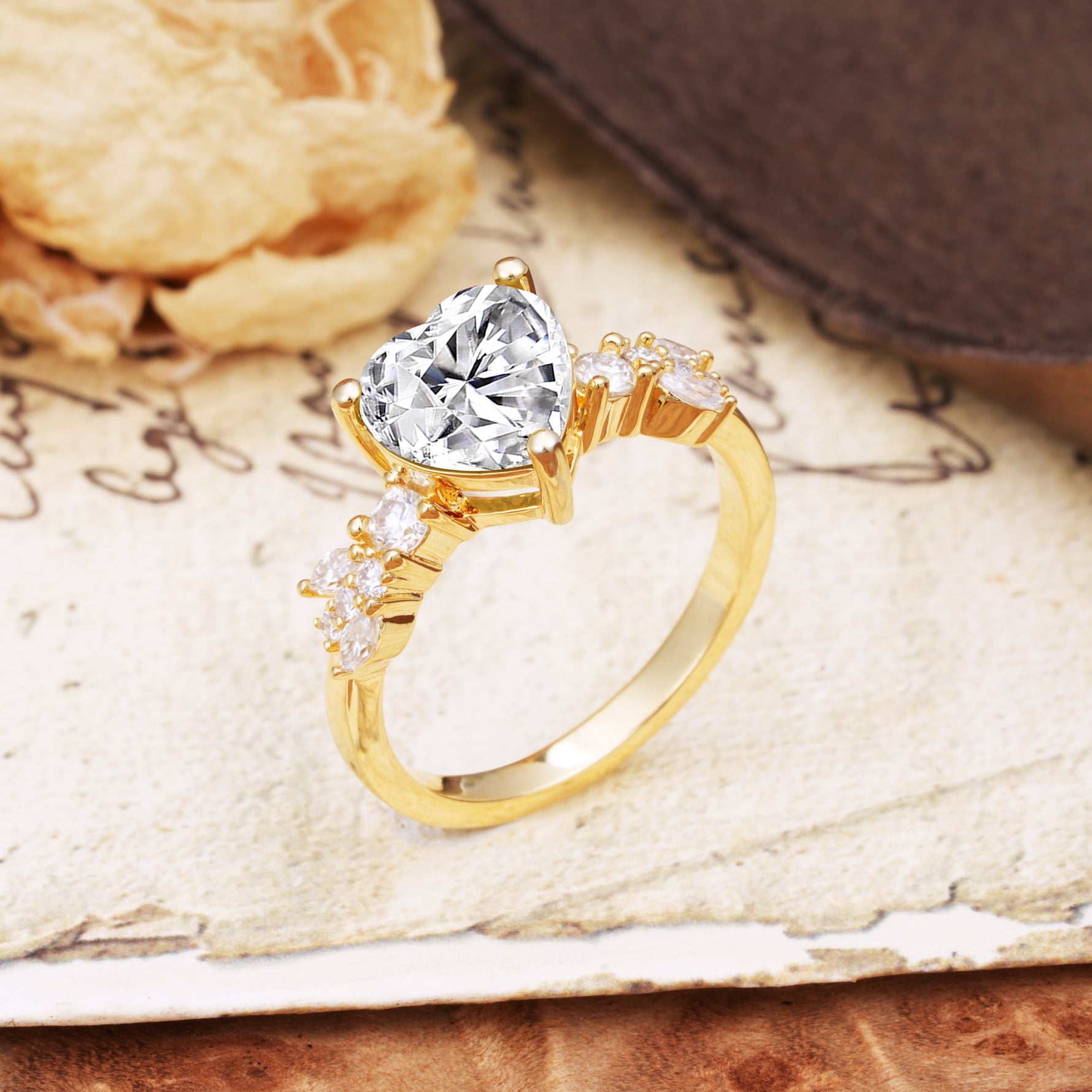 Unique and Dazzling 3-Prong Heart Cut Lab Diamond Engagement Ring - Additional view