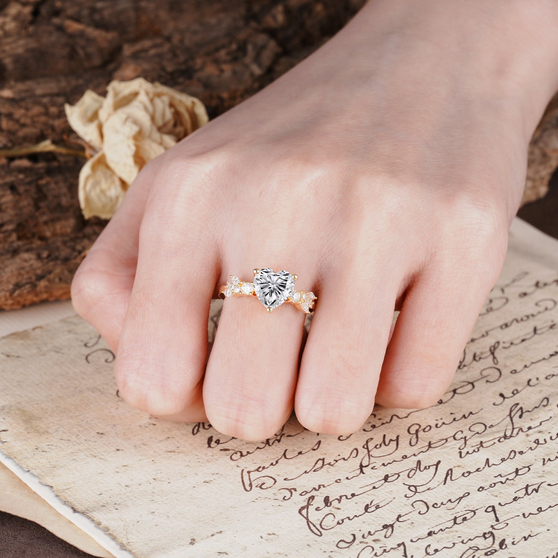Unique and Dazzling 3-Prong Heart Cut Lab Diamond Engagement Ring - Additional view