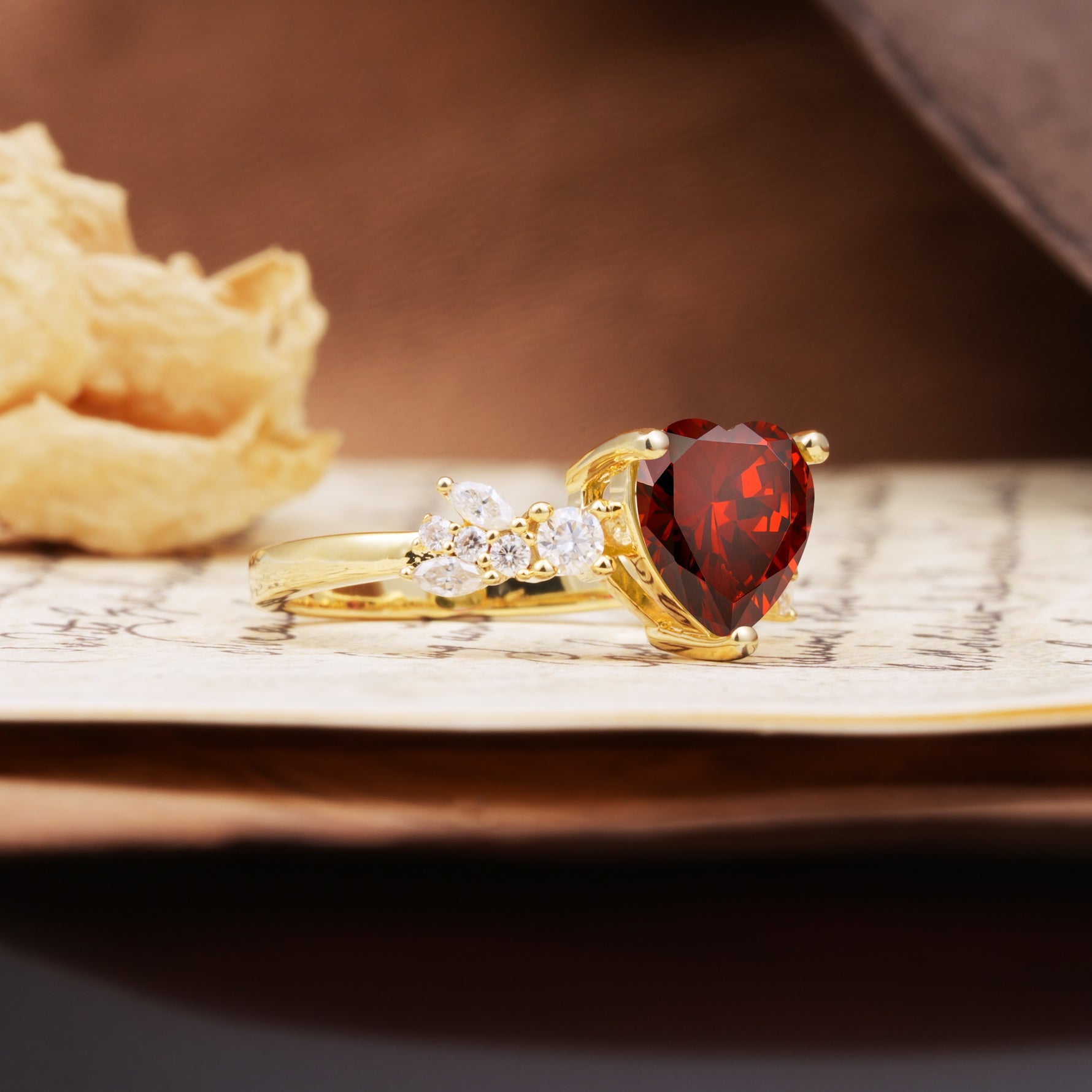 Unique and Dazzling 3-Prong Heart Cut Garnet Engagement Ring - Additional view